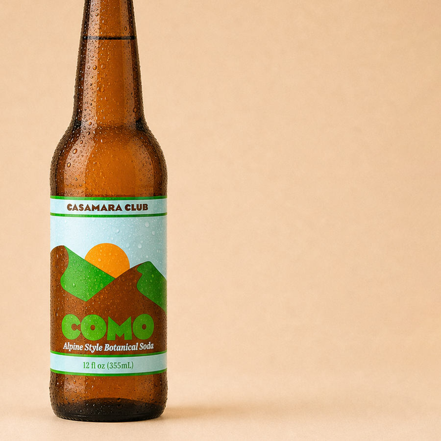Alpine-style botanical soda — mountain amaro, COMO bottles