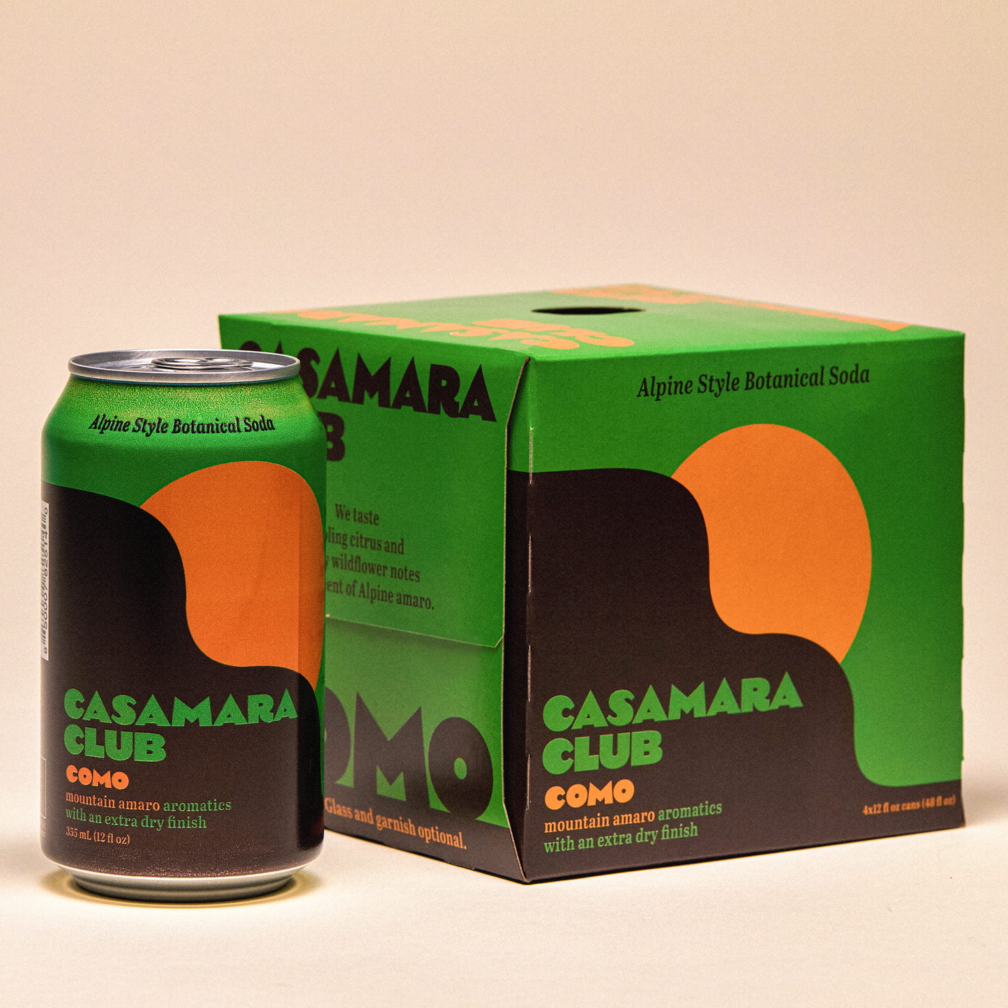 Como cans, mountain amaro — Alpine style botanical soda
