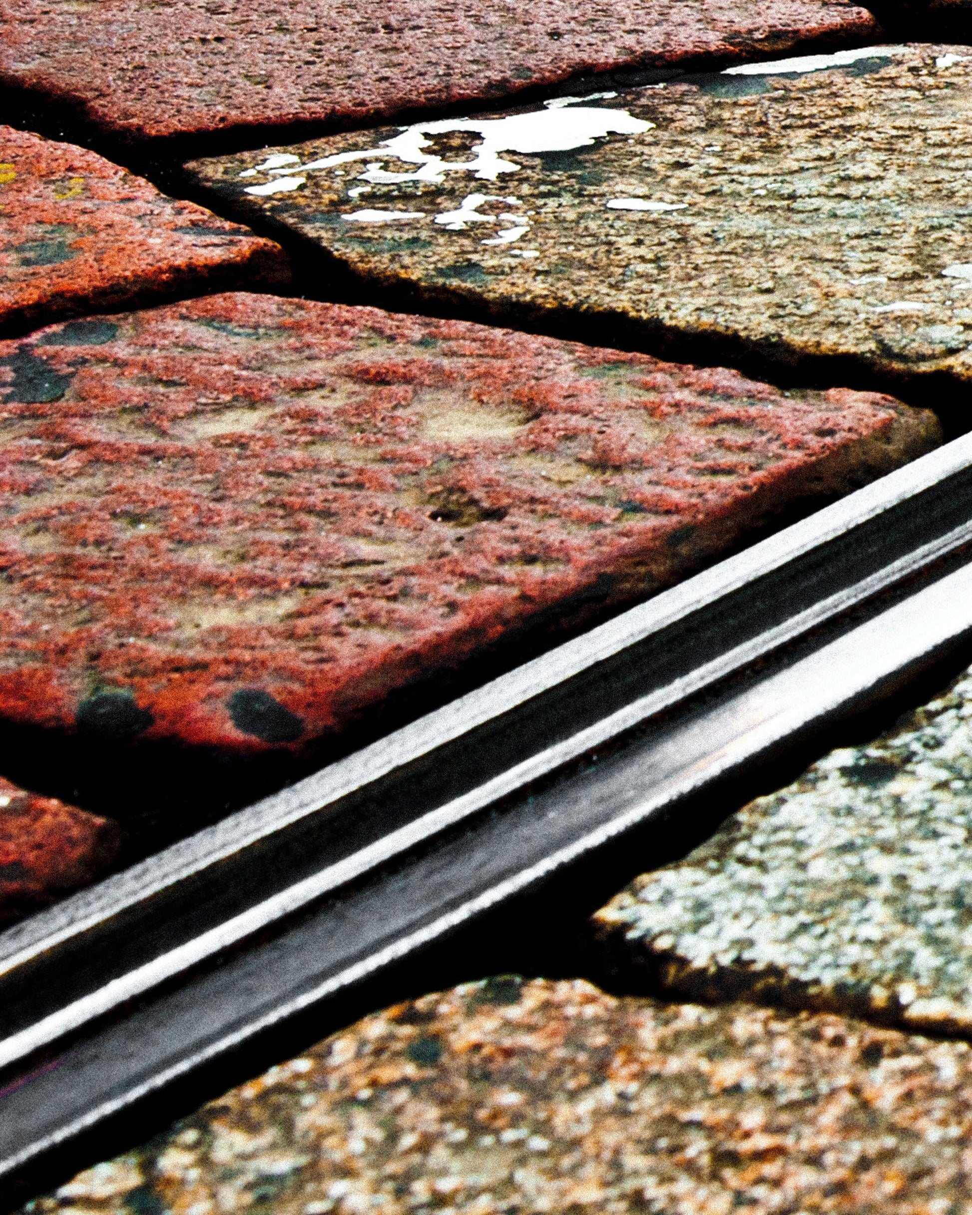 Tram rails set in old cobblestones